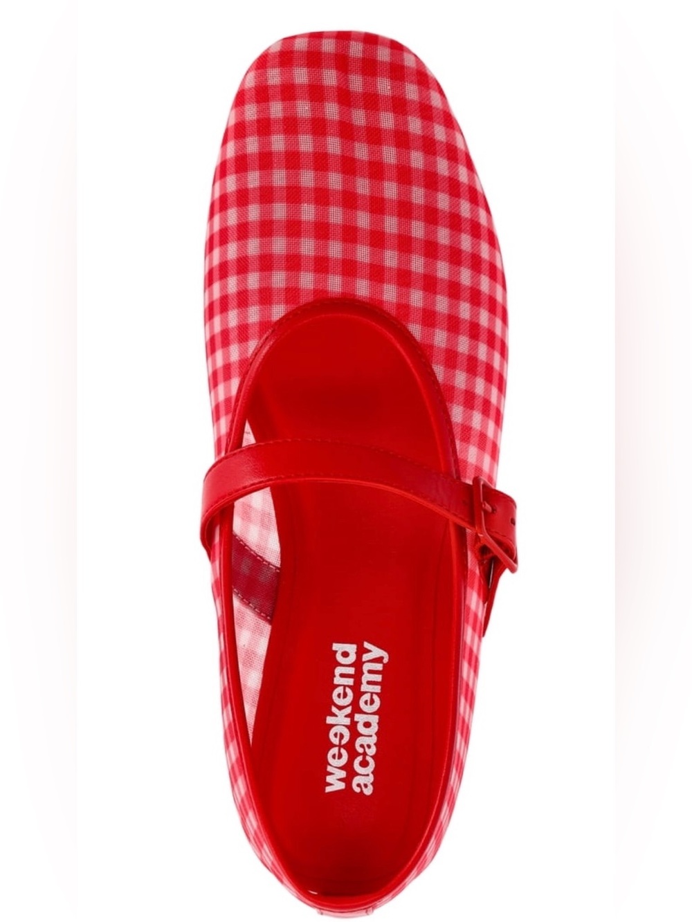 NWT Weekend Academy Girls 3 Red Gingham Mesh Mary Jane Ballet Flats